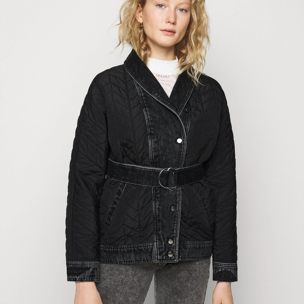 Maje
Gilane Quilted Denim Trim Coat